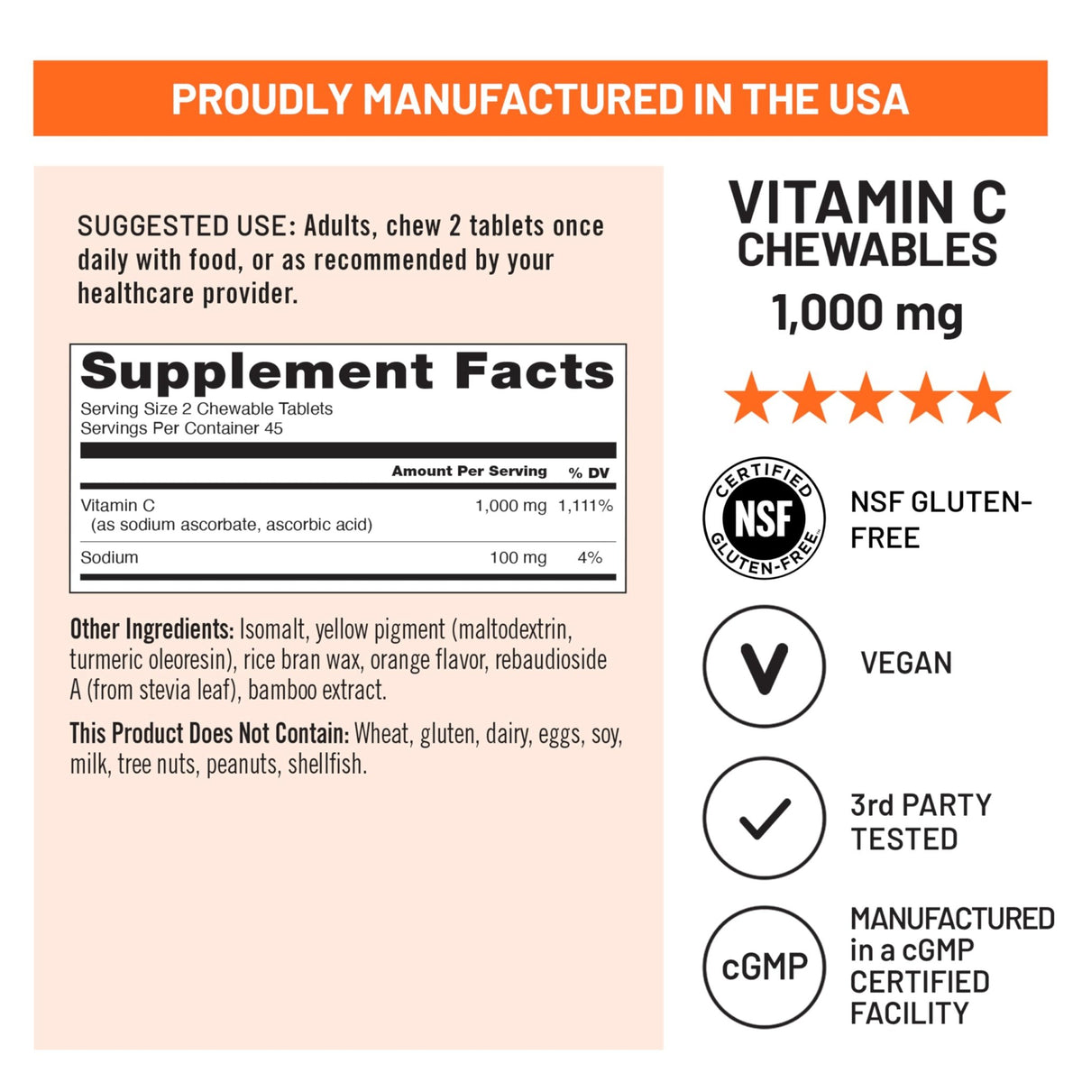 NatureWise Extra Strength Vitamin C Chewable 1000mg for Adults - Natural Orange Flavor - Immune System & Antioxidant Support - Non-GMO - FENGGESTORE20