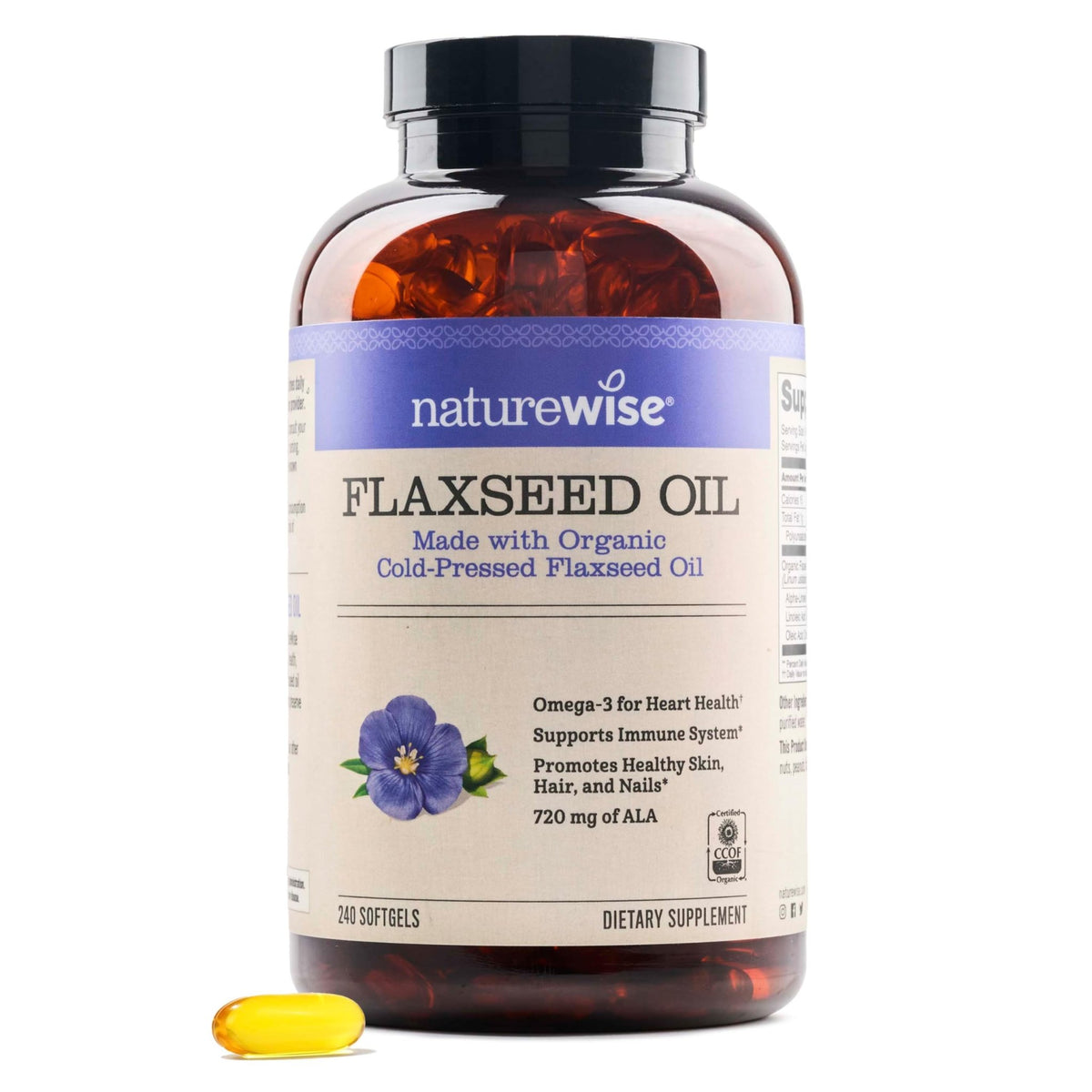 NatureWise Flaxseed Oil 1,242 mg, Fish Free Omega 3 6 9 with 720mg ALA, Dietary Supplement for Heart Health Support - Organic, Cold Pressed, - FENGGESTORE20