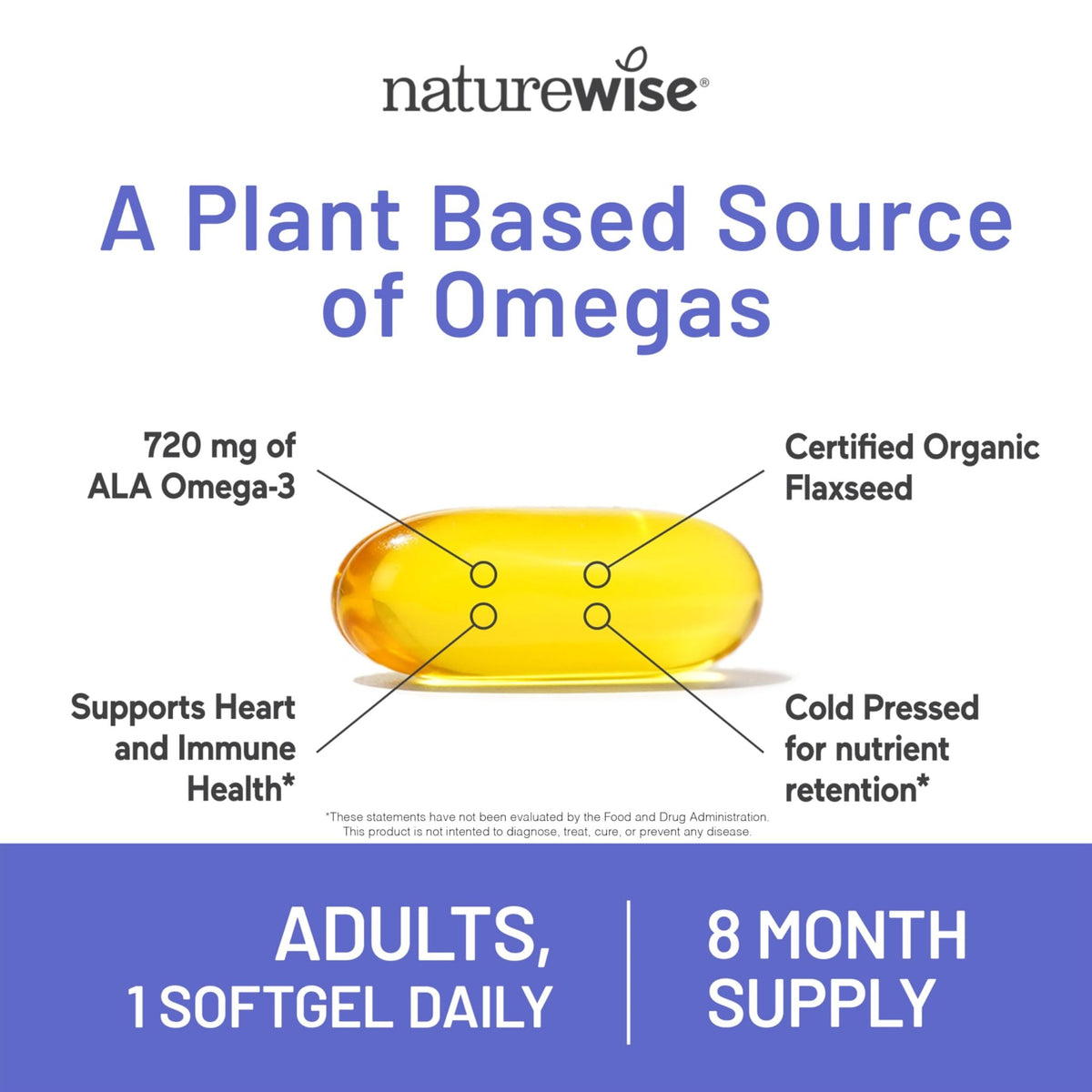 NatureWise Flaxseed Oil 1,242 mg, Fish Free Omega 3 6 9 with 720mg ALA, Dietary Supplement for Heart Health Support - Organic, Cold Pressed, - FENGGESTORE20
