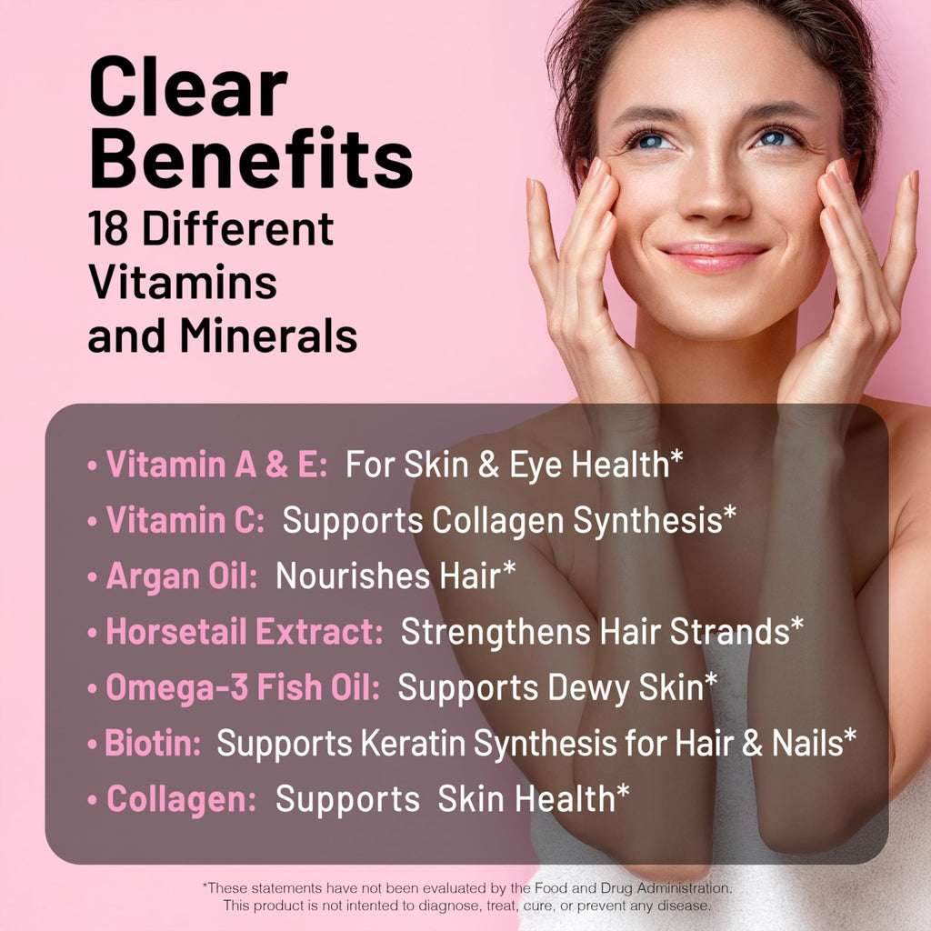 NatureWise Hair Skin and Nails Vitamin, Biotin 5000mcg w/Hyaluronic Acid, Collagen for Women with C, B Complex, D3, A, E, Iron - FENGGESTORE20