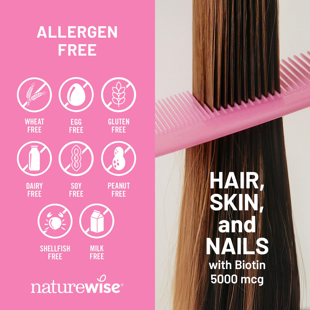 NatureWise Hair Skin and Nails Vitamin, Biotin 5000mcg w/Hyaluronic Acid, Collagen for Women with C, B Complex, D3, A, E, Iron - FENGGESTORE20