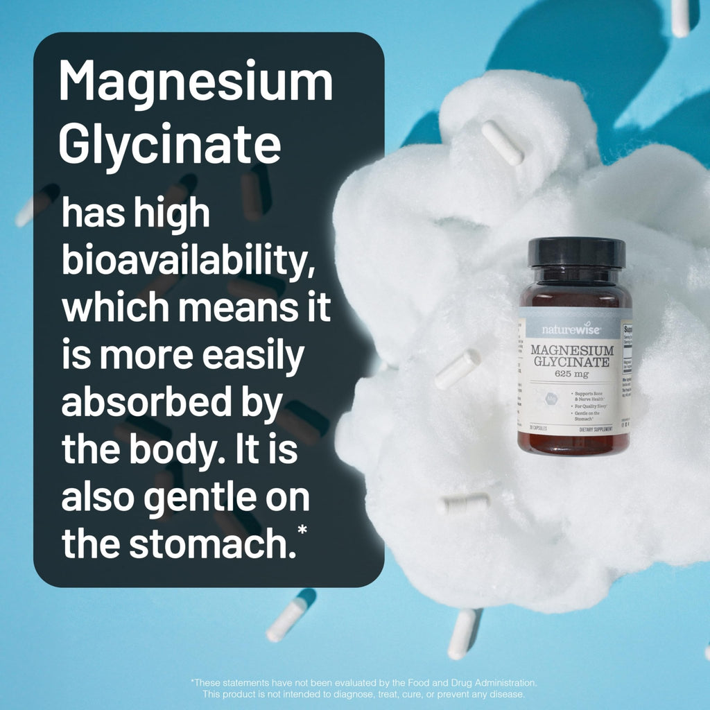 NatureWise Magnesium Glycinate 625 mg - High Absorption Chelated Magnesium Glycinate for Sleep, Relaxation, Muscle & Bones* - Gentle on Stomach, Vegan, Non-GMO - 30 Capsules[30-Day Supply] - FENGGESTORE20