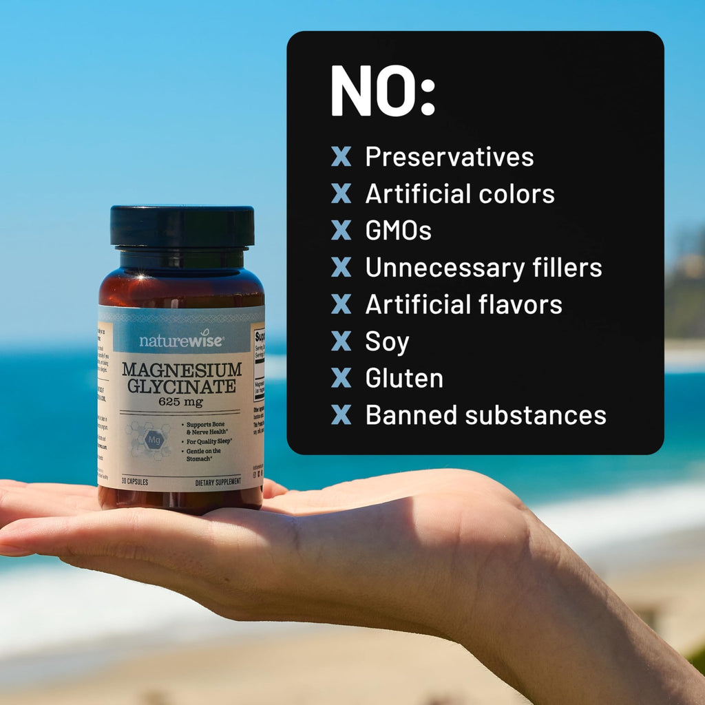 NatureWise Magnesium Glycinate 625 mg - High Absorption Chelated Magnesium Glycinate for Sleep, Relaxation, Muscle & Bones* - Gentle on Stomach, Vegan, Non-GMO - 30 Capsules[30-Day Supply] - FENGGESTORE20