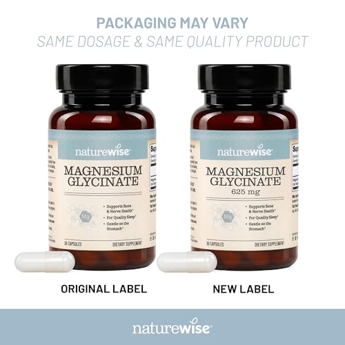 NatureWise Magnesium Glycinate 625 mg - High Absorption Chelated Magnesium Glycinate for Sleep, Relaxation, Muscle & Bones* - Gentle on Stomach, Vegan, Non-GMO - 30 Capsules[30-Day Supply] - FENGGESTORE20