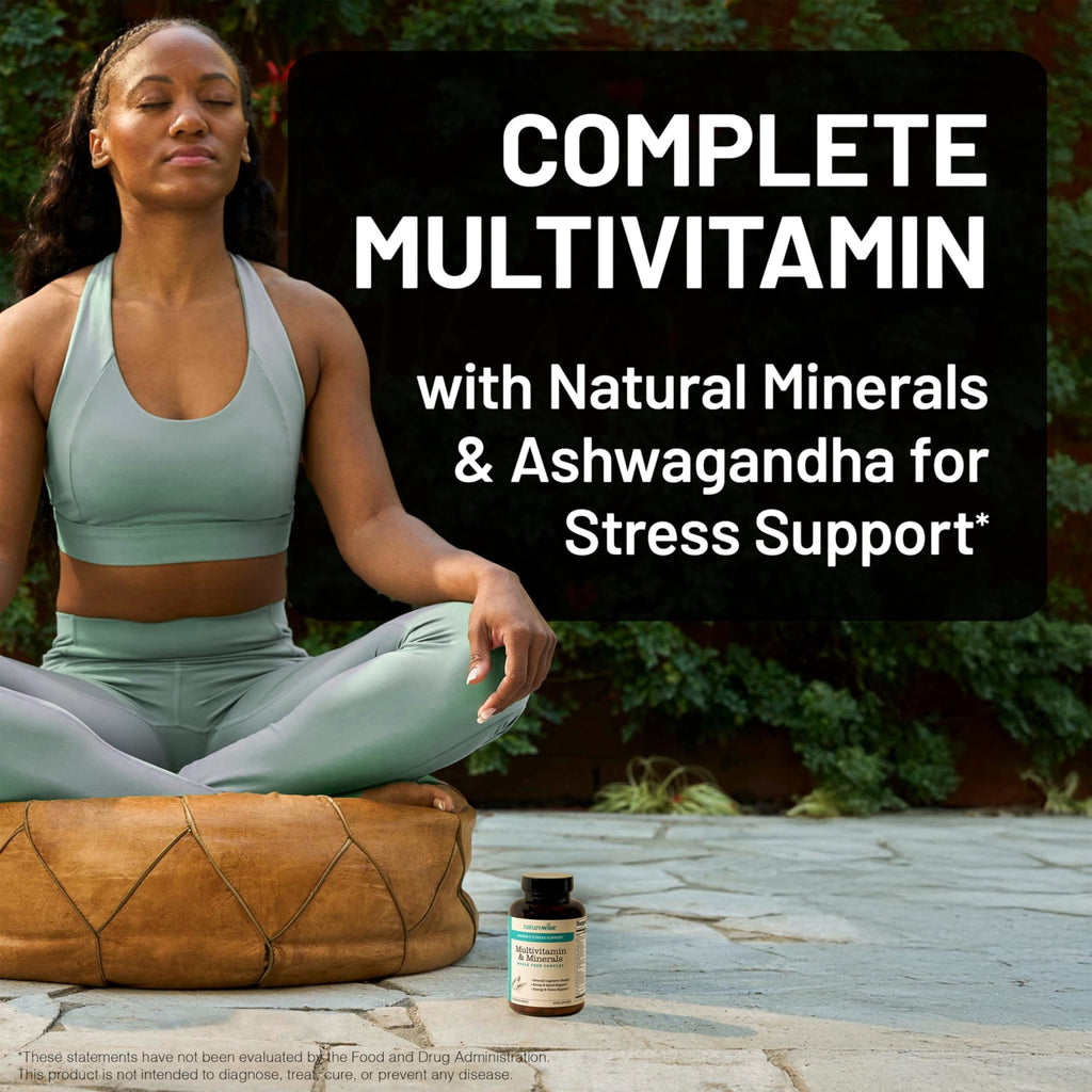 NatureWise Multivitamin for Women + Stress Support with Organic Whole Foods & Natural Minerals - B-Complex + Vitamin C + D3 K2 for Immunity, Hair, Skin & Nails - FENGGESTORE20