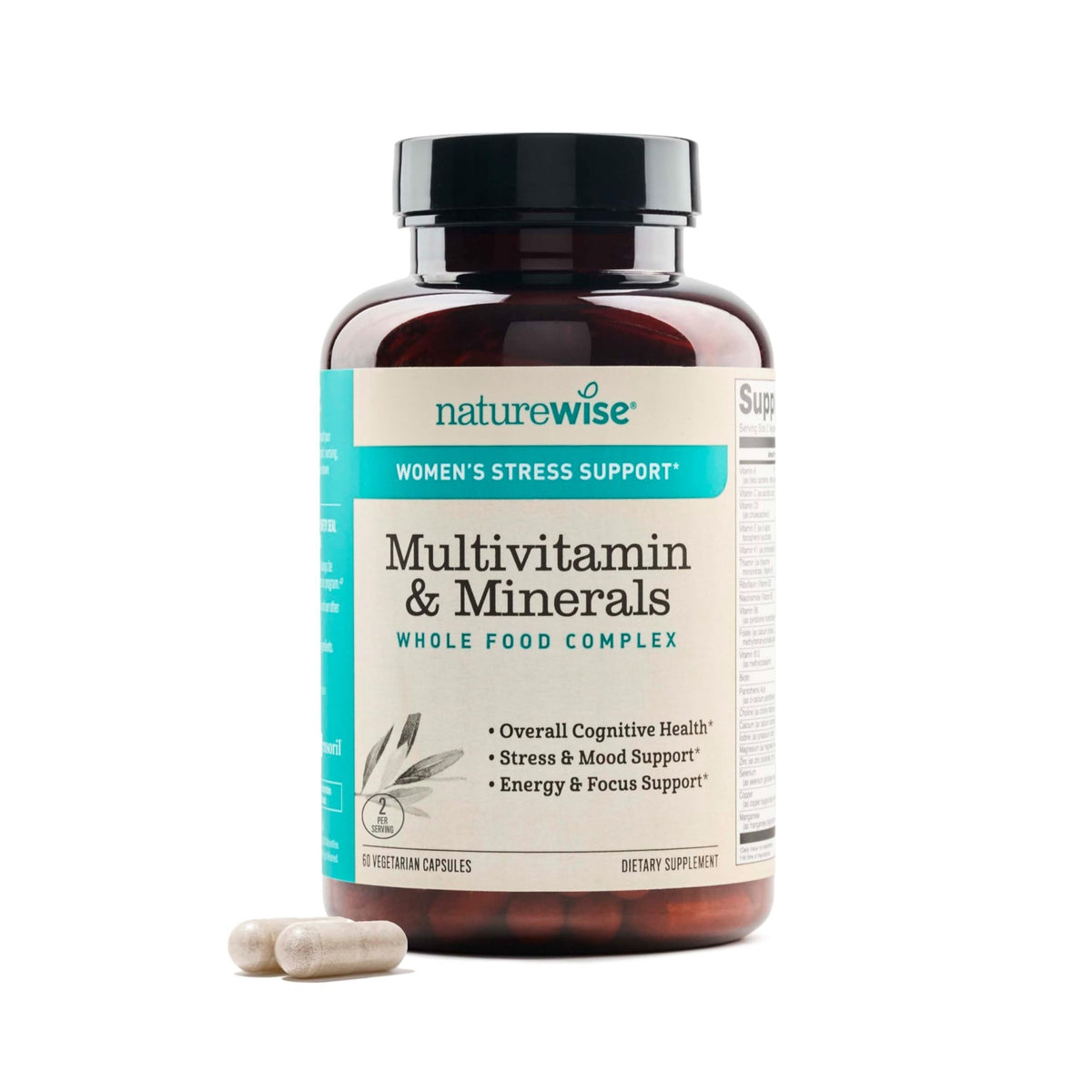 NatureWise Multivitamin for Women + Stress Support with Organic Whole Foods & Natural Minerals - B-Complex + Vitamin C + D3 K2 for Immunity, Hair, Skin & Nails - FENGGESTORE20