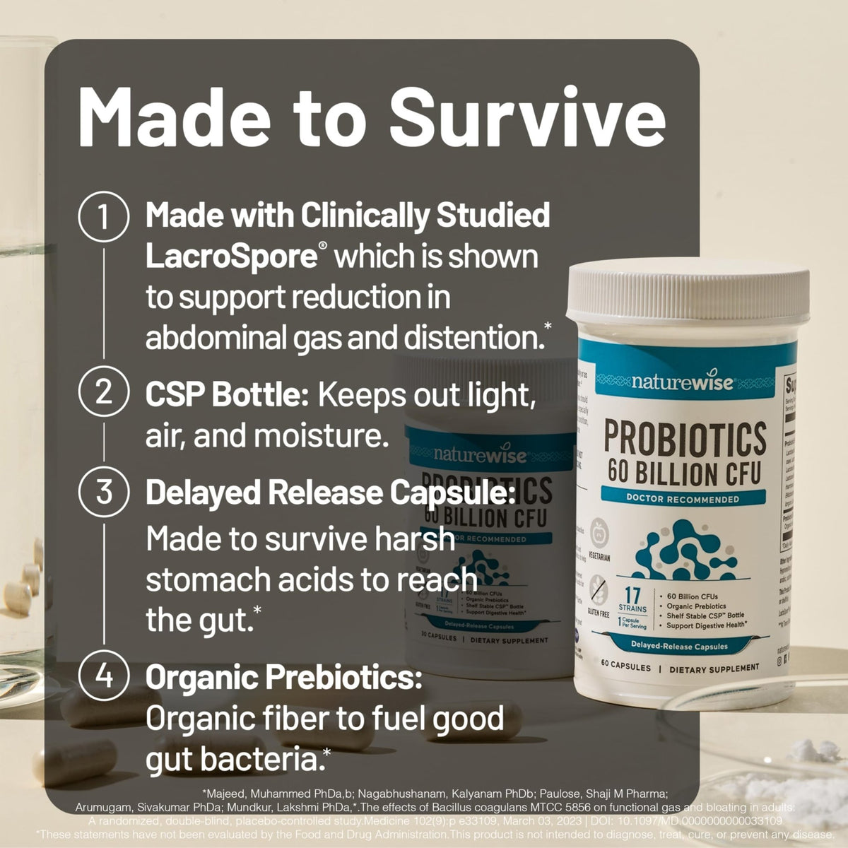 NatureWise Probiotics 60 Billion CFU - 17 Strains + Organic Prebiotics - Immune, Digestive & Gut Health Support for Women & Men - Vegetarian, Gluten-Free, - FENGGESTORE20