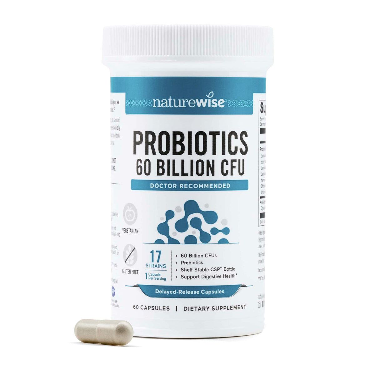 NatureWise Probiotics 60 Billion CFU - 17 Strains + Organic Prebiotics - Immune, Digestive & Gut Health Support for Women & Men - Vegetarian, Gluten-Free, - FENGGESTORE20