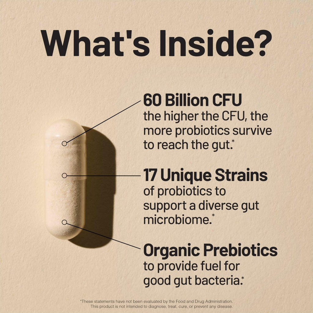 NatureWise Probiotics 60 Billion CFU - 17 Strains + Organic Prebiotics - Immune, Digestive & Gut Health Support for Women & Men - Vegetarian, Gluten-Free, - FENGGESTORE20