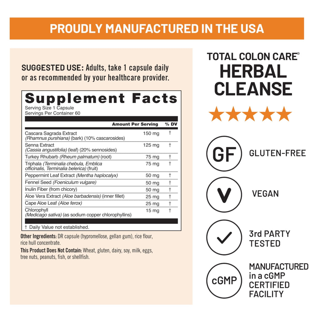 Naturewise Total Colon Care Herbal Cleanse - With Prebiotics, Botanicals, & Antioxidants - for Regular Bowel Movement, Digestion, Gut Health - Vegan, Gluten-Free - FENGGESTORE20