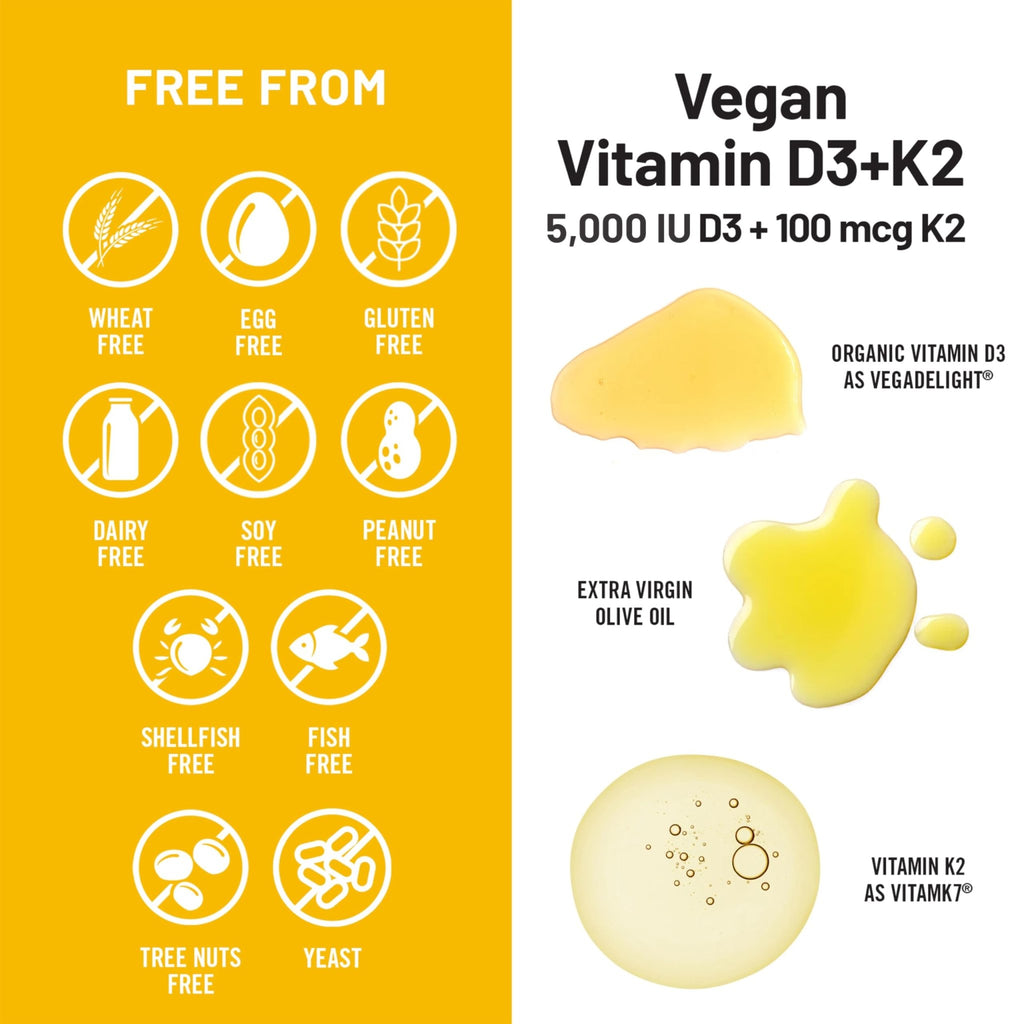 NatureWise Vegan Vitamin D3 + K2 - Natural D3 5000IU + Natural Vitamin K2 100mcg - Bone Support - High Absorption - FENGGESTORE20