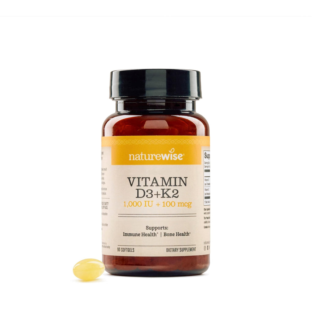 NatureWise Vitamin D3 1000IU + K2 (MK7) 100mcg with Organic Extra Virgin Coconut Oil - Supports Calcium Absorption, Bone & Immune Health - Non-GMO - FENGGESTORE20
