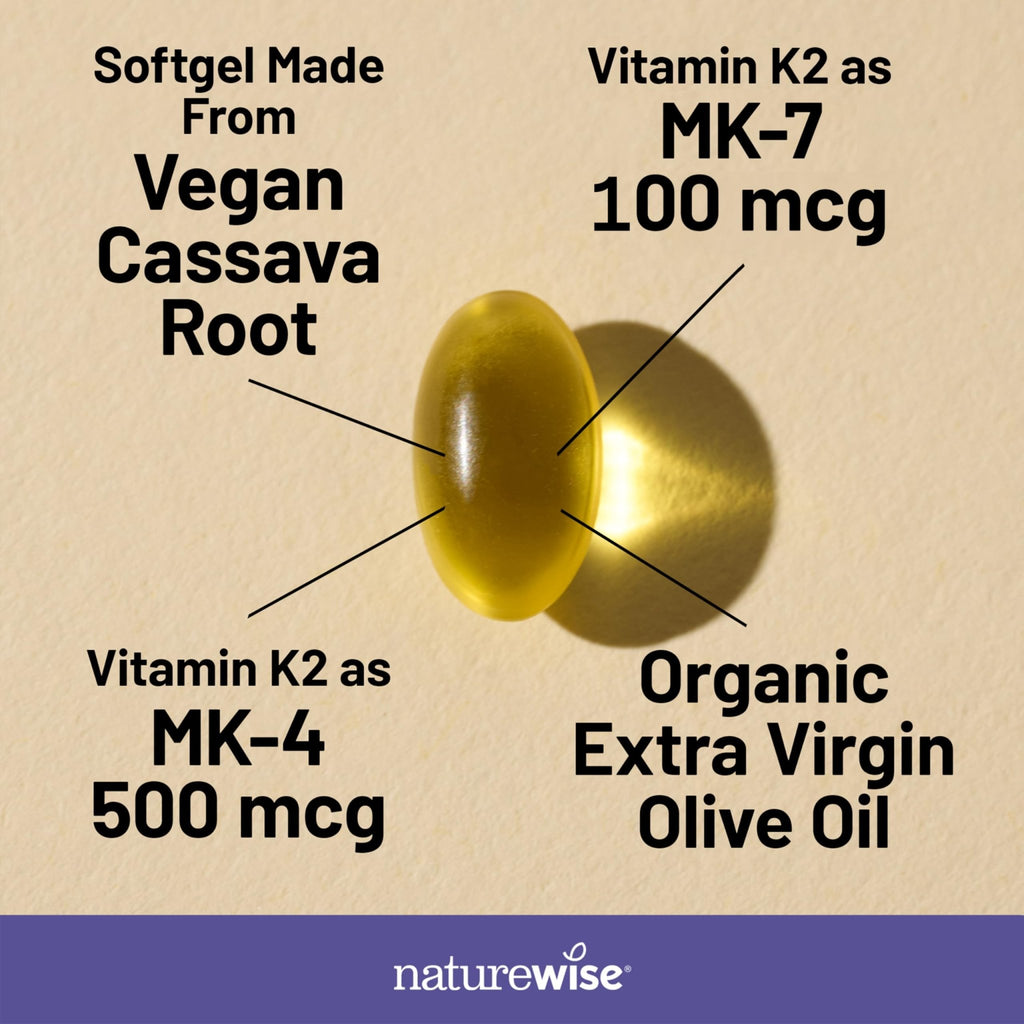 NatureWise Vitamin K2 600mcg Supplement with MK-7 100mcg & MK-4 500mcg - Enhanced Bioavailable Formula - K Complex for Bone and Heart Health - FENGGESTORE20