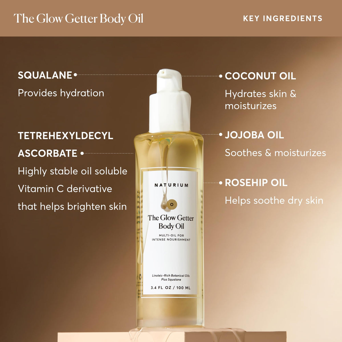 Naturium The Glow Getter Body Oil, Multi-Oil for Intense Nourishment, Hydrating & Moisturizing Formula, Vegan & Cruelty-Free, 3.4 oz - FENGGESTORE20