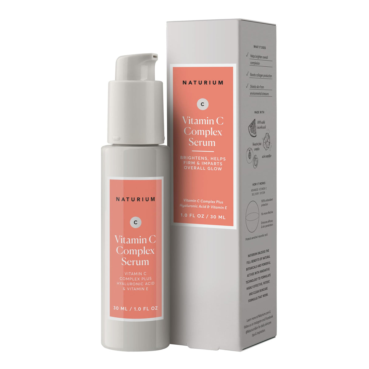 Naturium Vitamin C Complex Face Serum, Anti-Aging Facial Treatment with Hyaluronic Acid & Vitamin E, 1 oz - FENGGESTORE20
