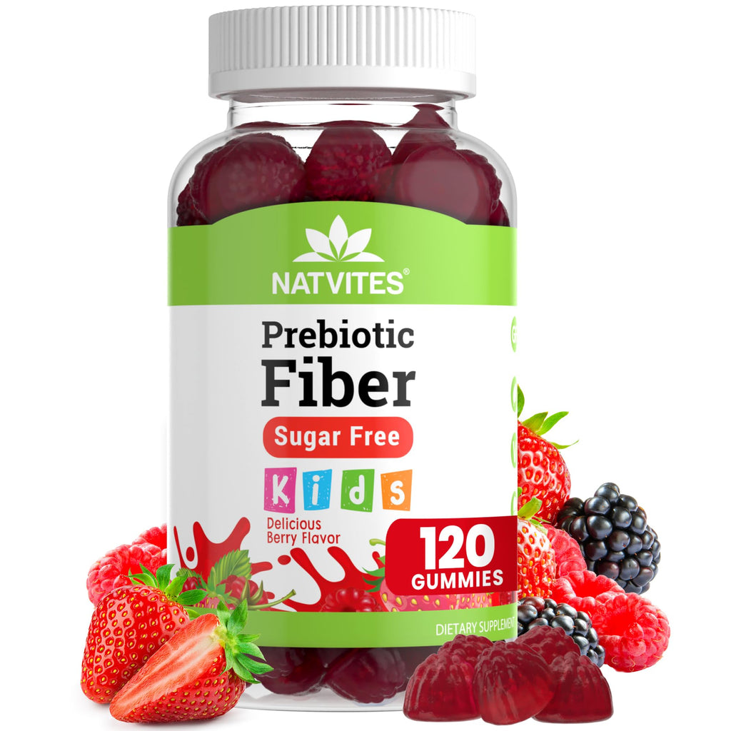 Natvites Prebiotic Kids Fiber Gummies, for Children Ages 2 & Up - Sugar Free Vegetarian Gelatin Free Non-GMO, Kids Fiber Supplements - FENGGESTORE20