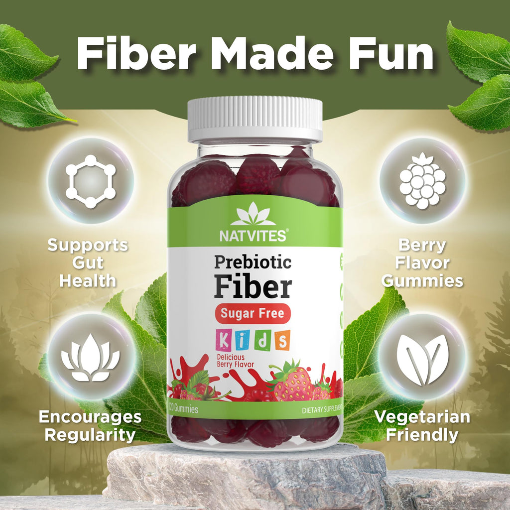 Natvites Prebiotic Kids Fiber Gummies, for Children Ages 2 & Up - Sugar Free Vegetarian Gelatin Free Non-GMO, Kids Fiber Supplements - FENGGESTORE20