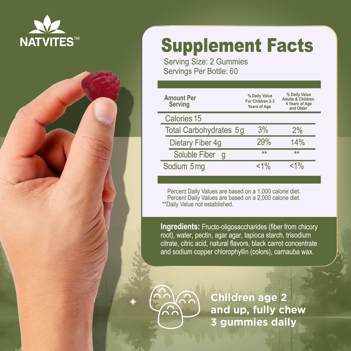 Natvites Prebiotic Kids Fiber Gummies, for Children Ages 2 & Up - Sugar Free Vegetarian Gelatin Free Non-GMO, Kids Fiber Supplements - FENGGESTORE20