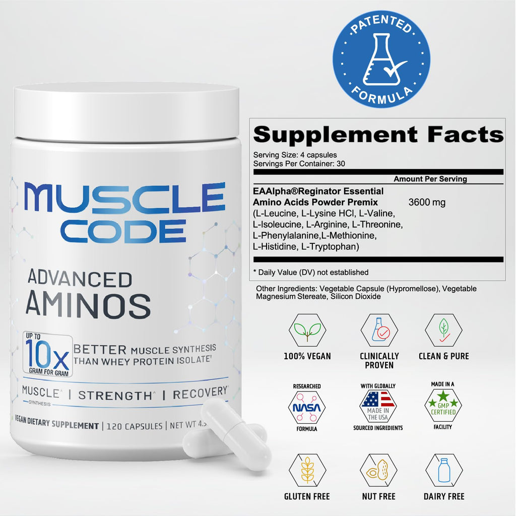 NAUTILUS Muscle Code Essential Amino Acid Capsules – Muscle Synthesis & Repair & Strength – Unflavored – 30 Servings – Clinically Studied – 0g Sugar, Keto, Vegan, Gluten Free, Dairy Free - FENGGESTORE20