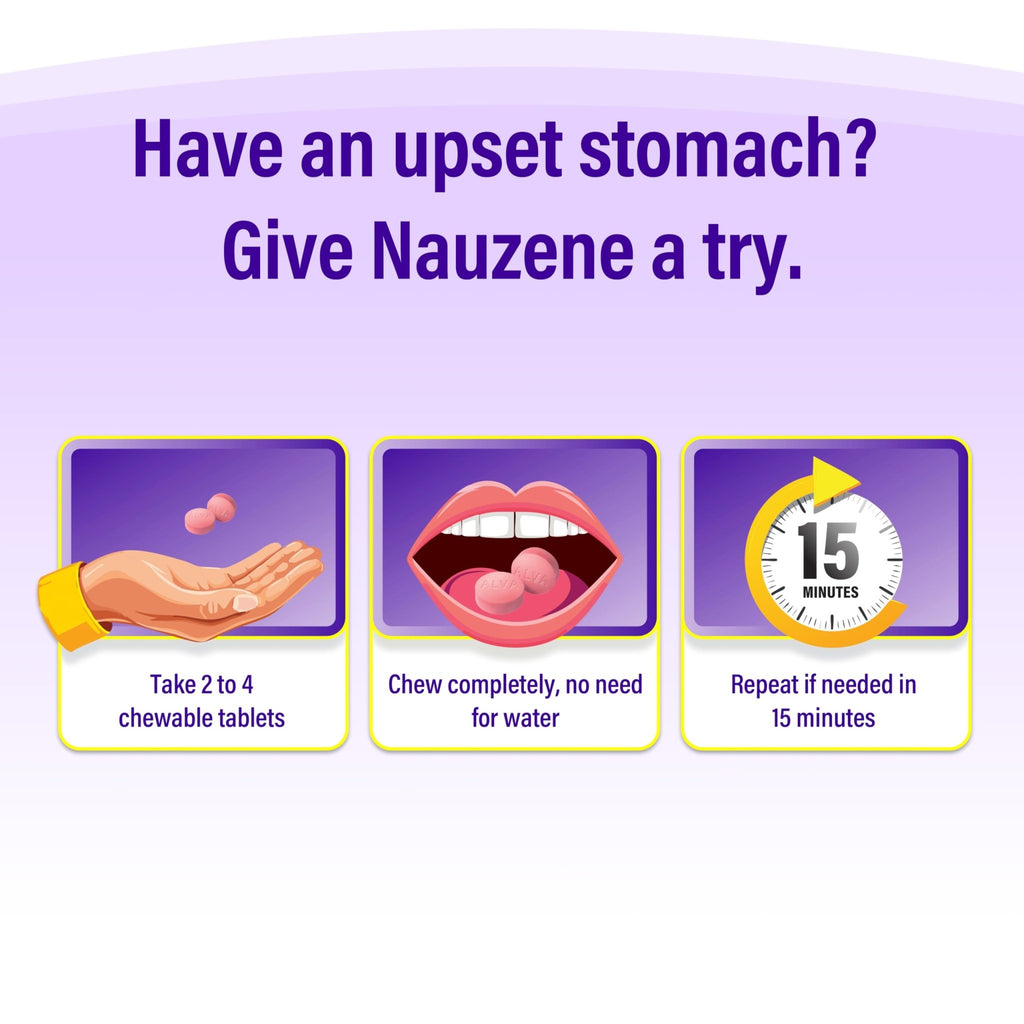 Nauzene Non-Drowsy Upset Stomach & Nausea Relief Chewable Tablets | 4-Minute Formula | Doctor Recommended | Wild Cherry Flavor | 56 Count - FENGGESTORE20