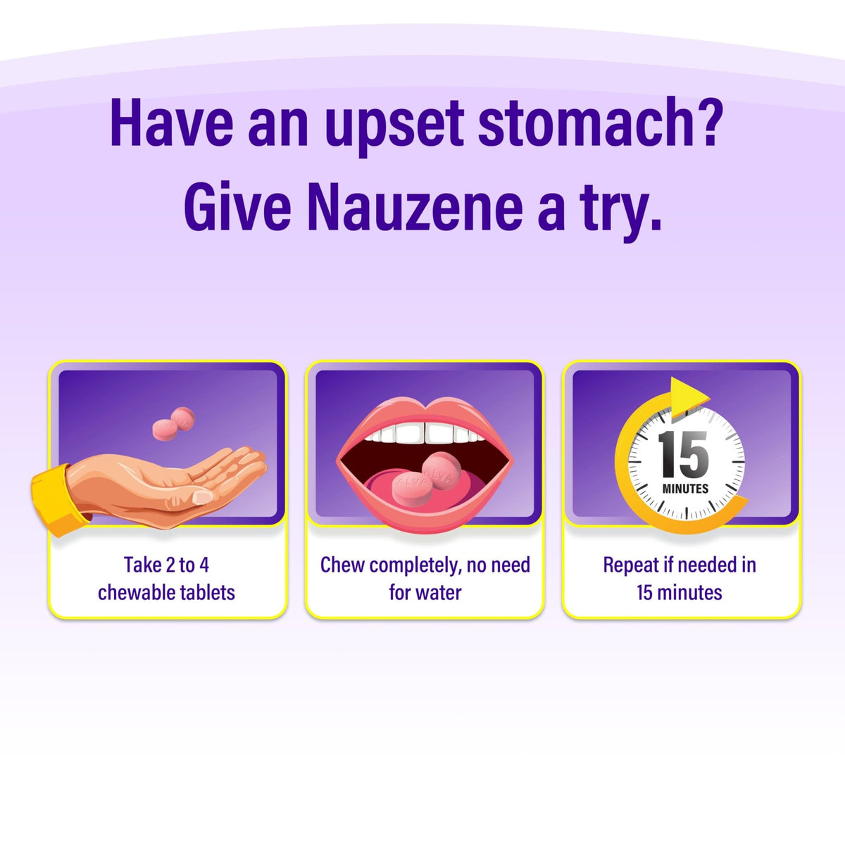 Nauzene Non-Drowsy Upset Stomach & Nausea Relief Chewable Tablets | 4-Minute Formula | Doctor Recommended | Wild Cherry Flavor | 56 Count - FENGGESTORE20