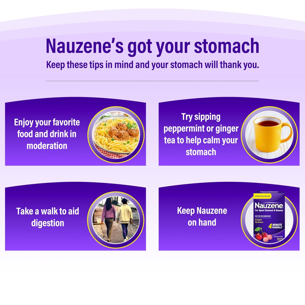 Nauzene Non-Drowsy Upset Stomach & Nausea Relief Chewable Tablets | 4-Minute Formula | Doctor Recommended | Wild Cherry Flavor | 56 Count - FENGGESTORE20