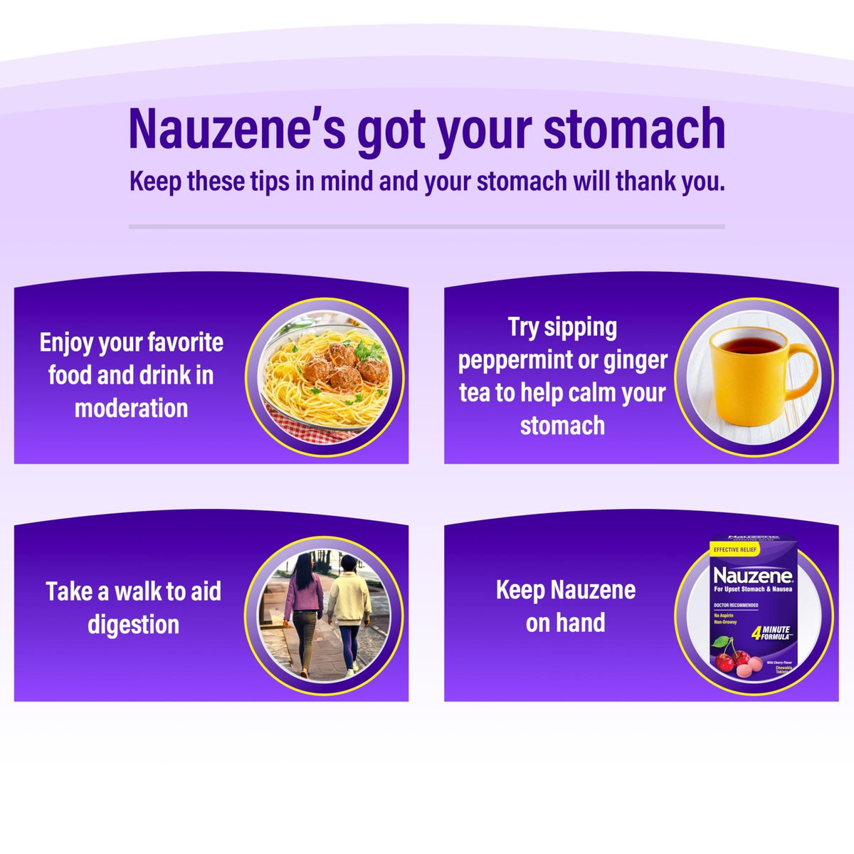 Nauzene Non-Drowsy Upset Stomach & Nausea Relief Chewable Tablets | 4-Minute Formula | Doctor Recommended | Wild Cherry Flavor | 56 Count - FENGGESTORE20