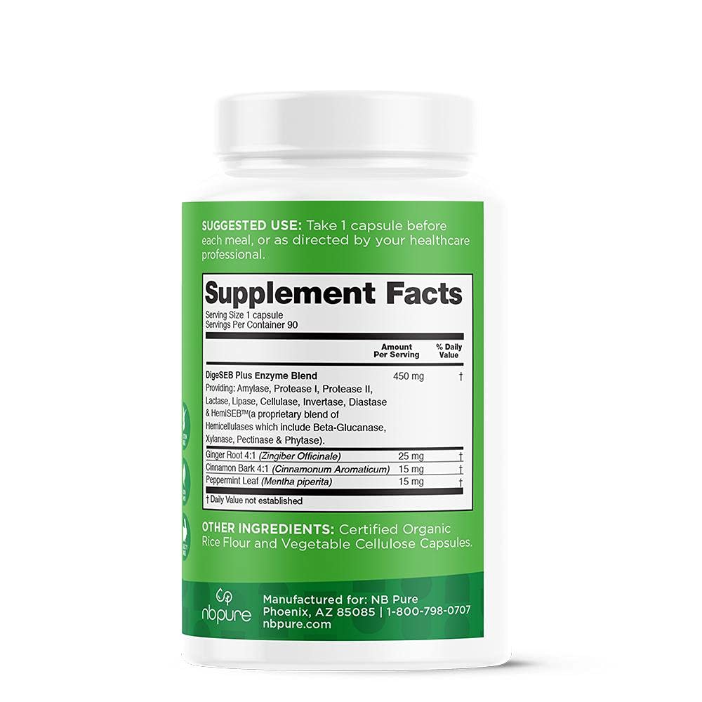 nbpure Vegan Digestive Enzyme Complex – Daily Bloating, Gas, & Food Digestive Support for Women & Men – 12 Enzymes & 3 Herbs – Lactase, Protease, Lipase - FENGGESTORE20