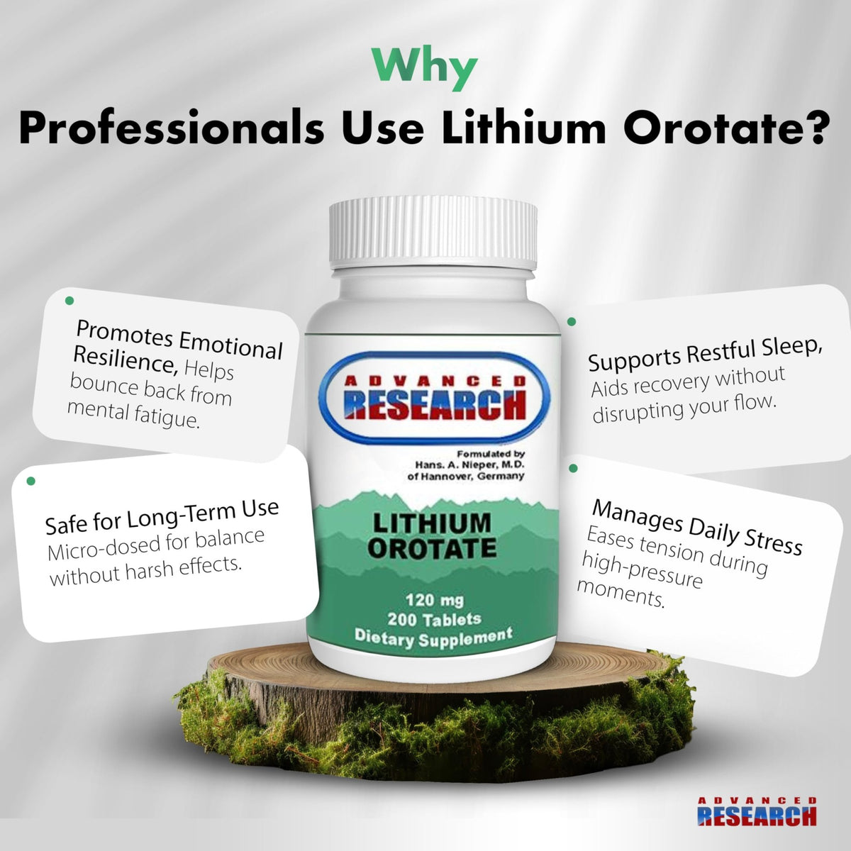 NCI Advanced Research Dr. Hans Nieper Lithium Orotate 5mg, 200 Count, Lab Tested, Non-GMO, Gluten Free, Vegan Friendly - FENGGESTORE20