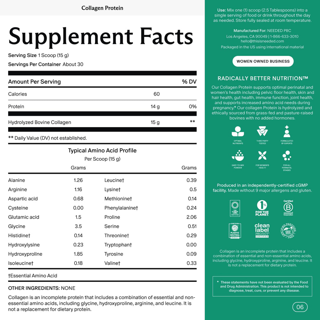 Needed. Hydrolyzed Collagen Protein Powder | Expert-Backed & Clean Sourced | Supports Skin, Hair, Joints | Grass-fed, Pasture-Raised, Hormone-Free | 1lb - FENGGESTORE20