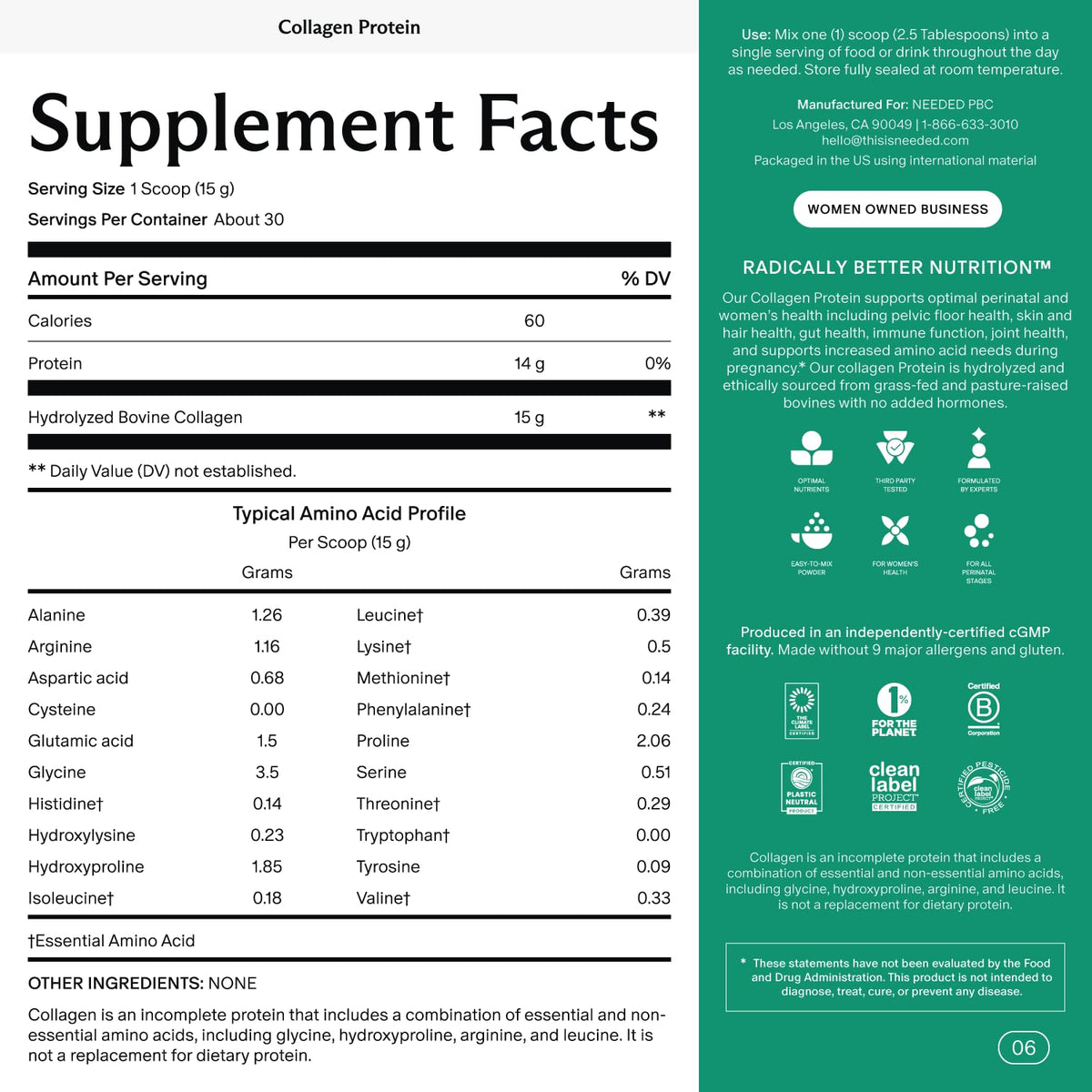 Needed. Hydrolyzed Collagen Protein Powder | Expert-Backed & Clean Sourced | Supports Skin, Hair, Joints | Grass-fed, Pasture-Raised, Hormone-Free | 1lb - FENGGESTORE20