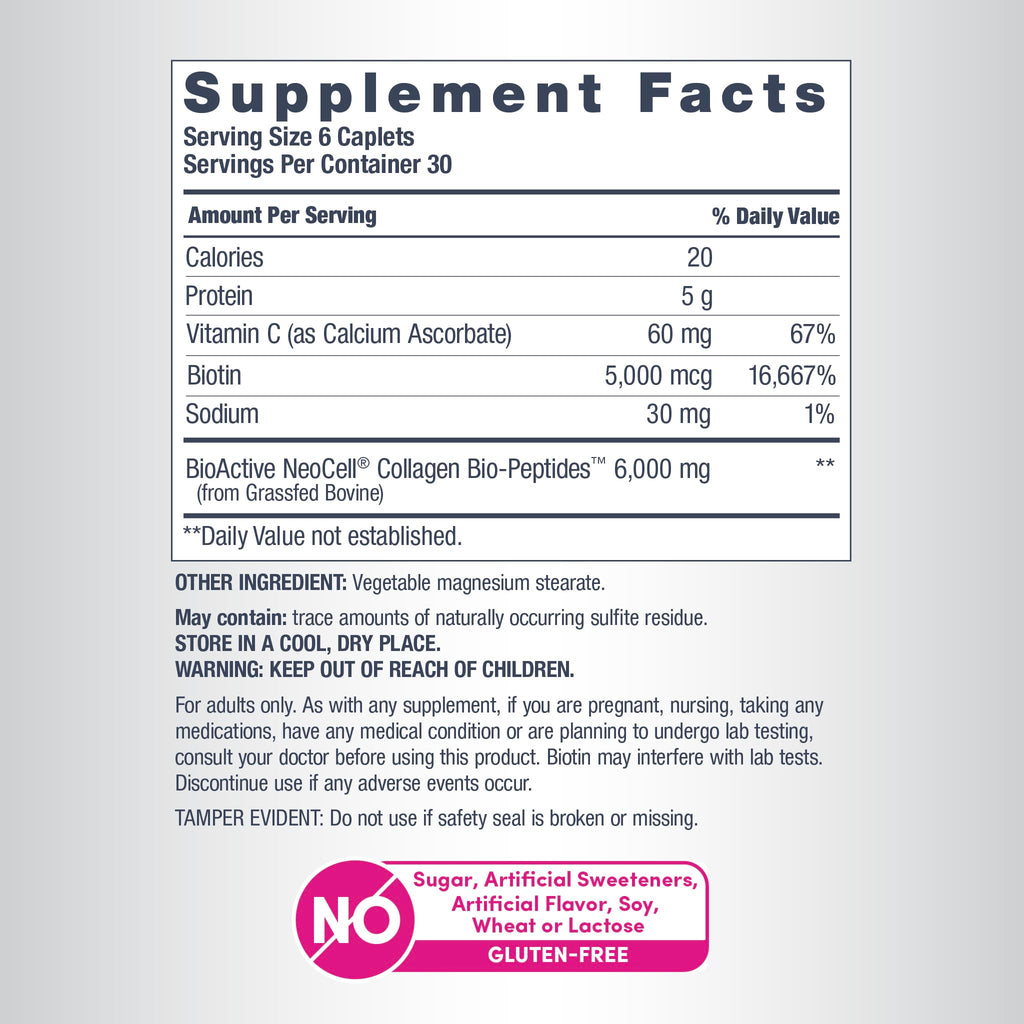 NeoCell Collagen Peptides Pills | 180 Tablets | with Vitamin C and Biotin | Grass Fed Bovine | Hair, Skin, & Nails | for Women and Men - FENGGESTORE20