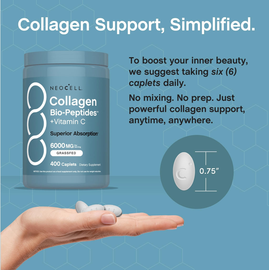 NeoCell Collagen Peptides Pills | 400 Caplets | Grass Fed | with Vitamin C | Superior Absorption Formula | for Women and Men - FENGGESTORE20