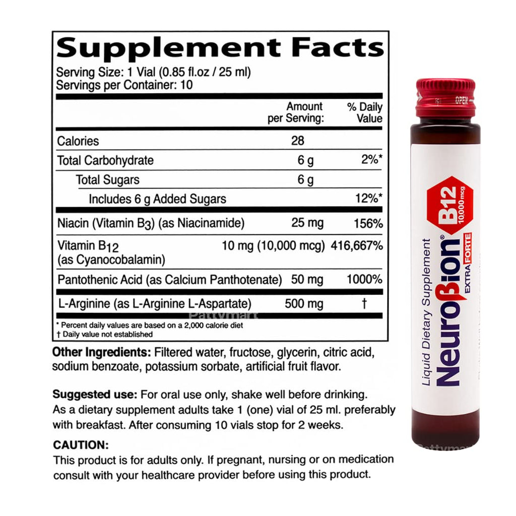 Neurobion Extra Forte B12 10,000 mcg Vials, Liquid - Extreme Powerful- 10 Vials per Box - FENGGESTORE20