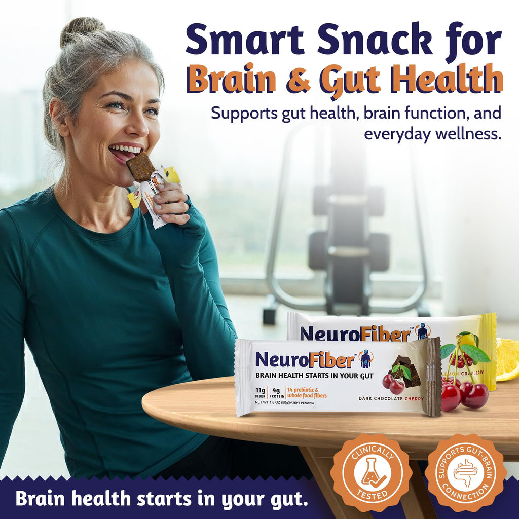 NeuroFiber Prebiotic High Fiber Bars – Gut Health, Bowel Regularity & Brain Function Support – Plant-Based, Gluten Free, Vega - FENGGESTORE20