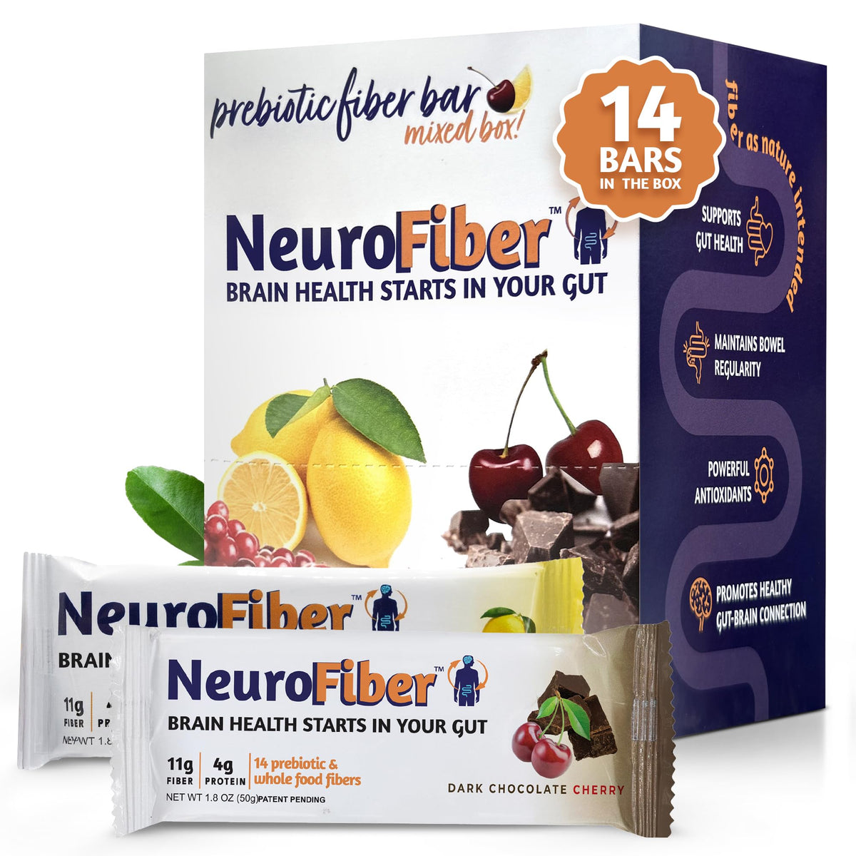 NeuroFiber Prebiotic High Fiber Bars – Gut Health, Bowel Regularity & Brain Function Support – Plant-Based, Gluten Free, Vega - FENGGESTORE20