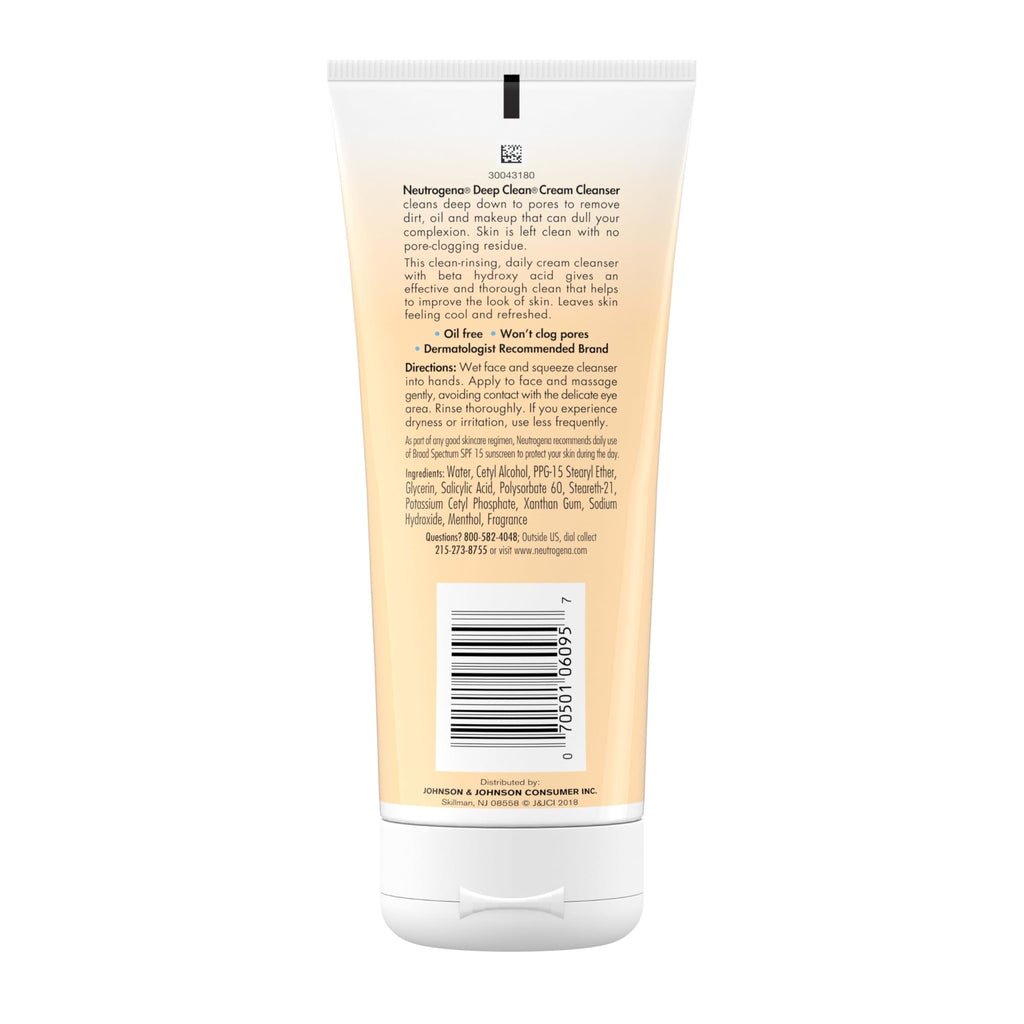 Neutrogena Deep Clean Daily Facial Cream Cleanser with Beta Hydroxy Acid to Remove Dirt - FENGGESTORE20