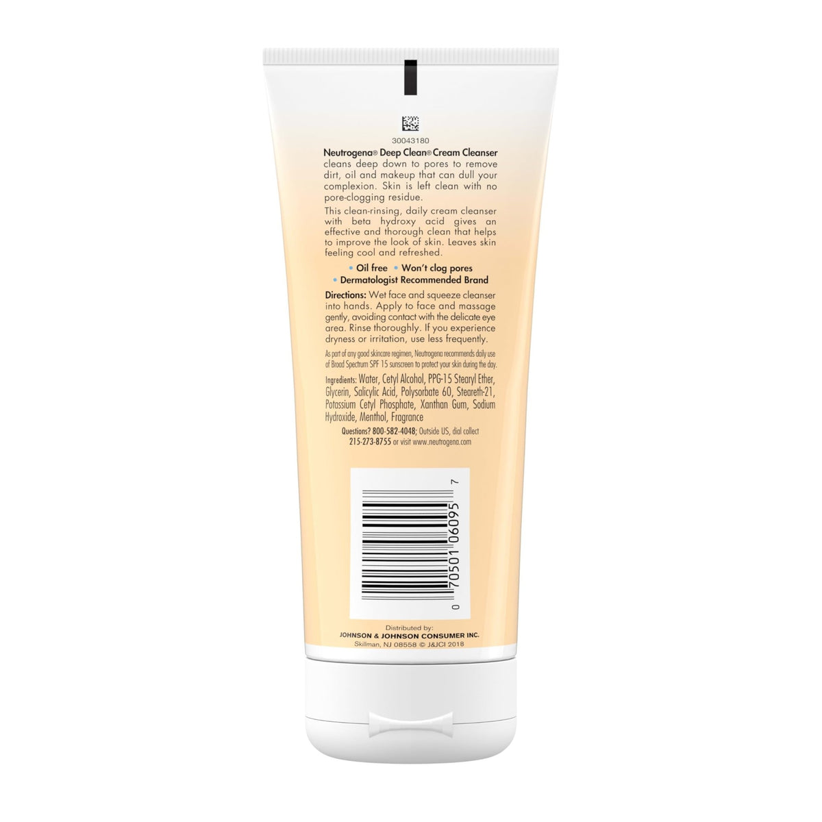 Neutrogena Deep Clean Daily Facial Cream Cleanser with Beta Hydroxy Acid to Remove Dirt - FENGGESTORE20