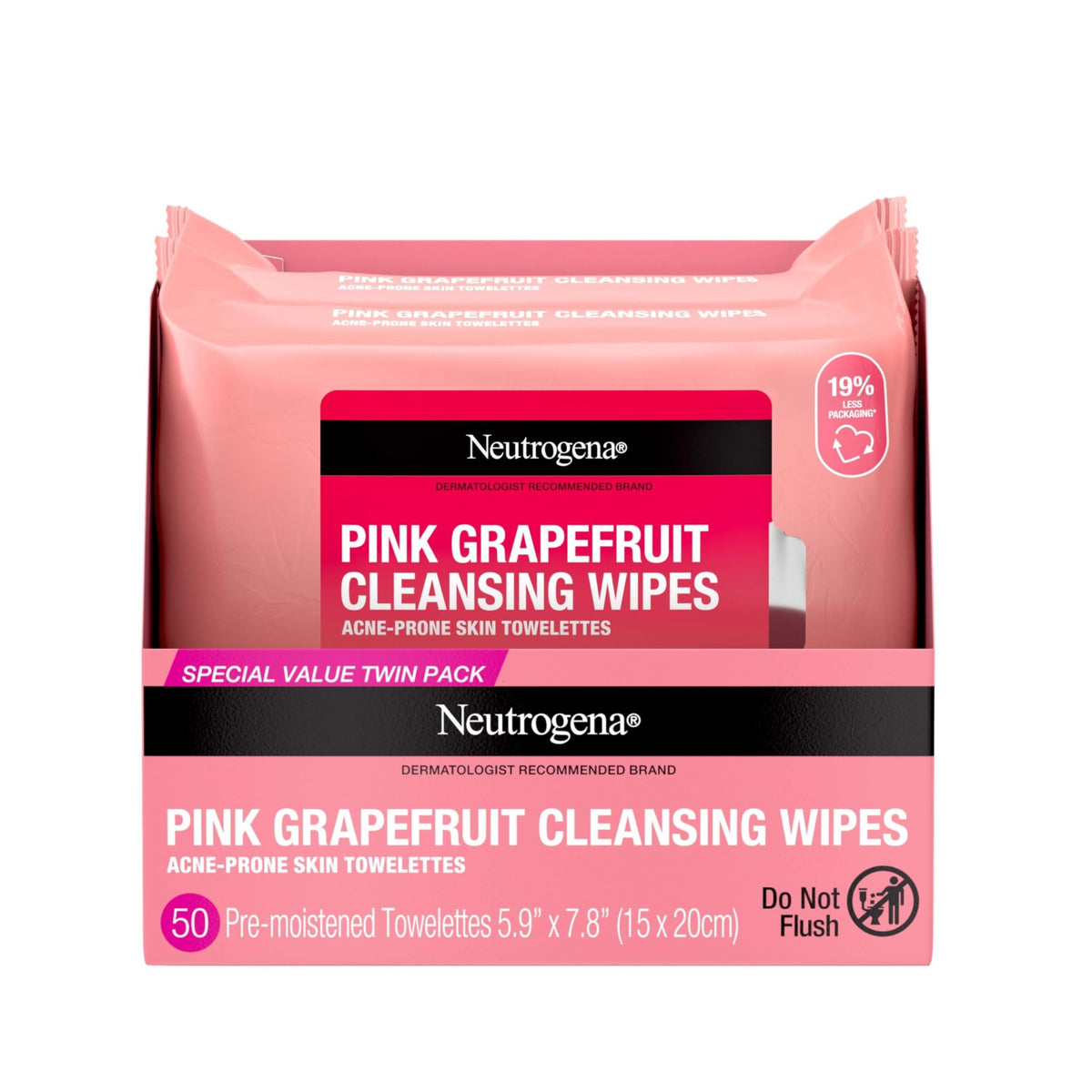 Neutrogena Makeup Remover Cleansing Towelettes, Pink Grapefruit, 25 Count, Twin Pack - FENGGESTORE20