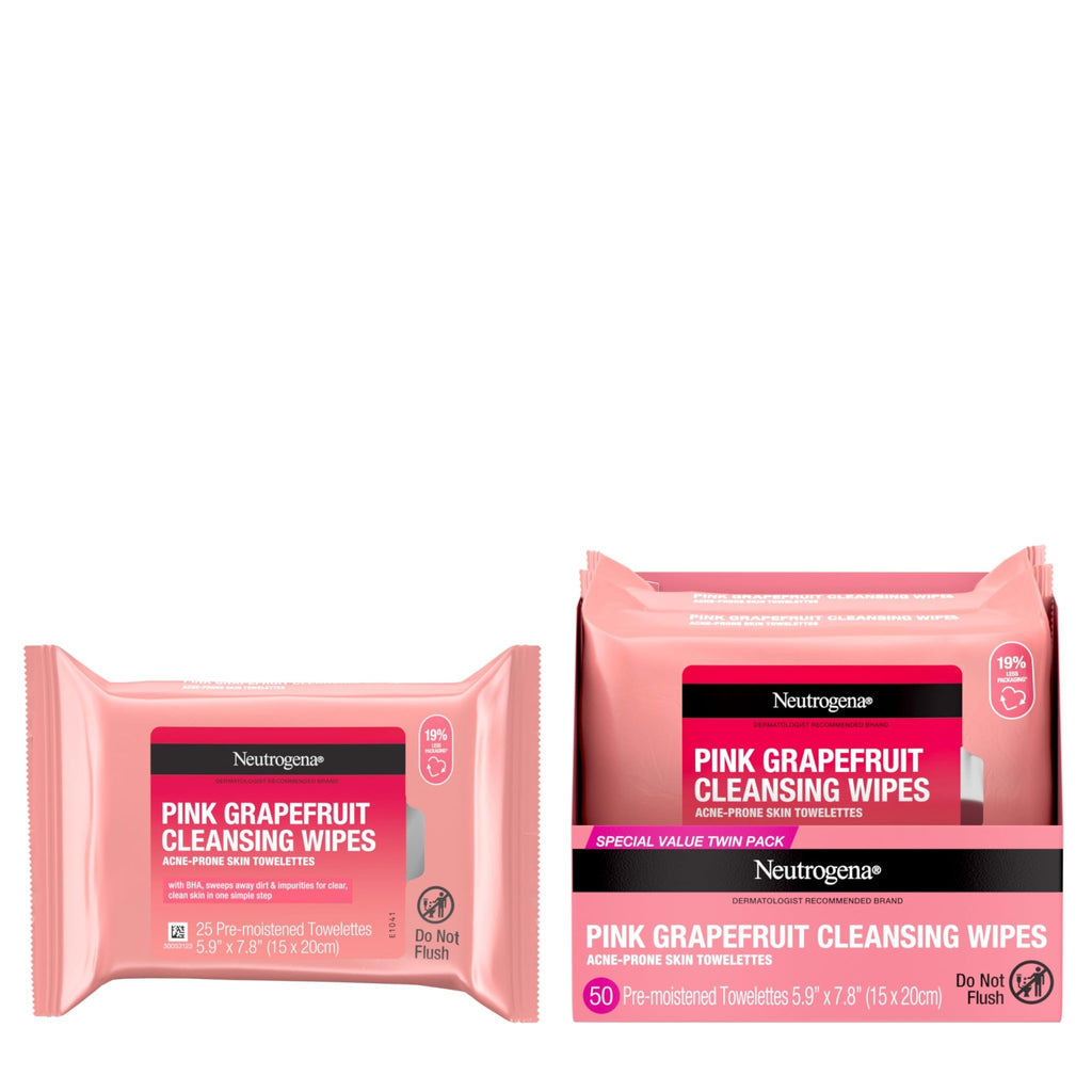 Neutrogena Makeup Remover Cleansing Towelettes, Pink Grapefruit, 25 Count, Twin Pack - FENGGESTORE20
