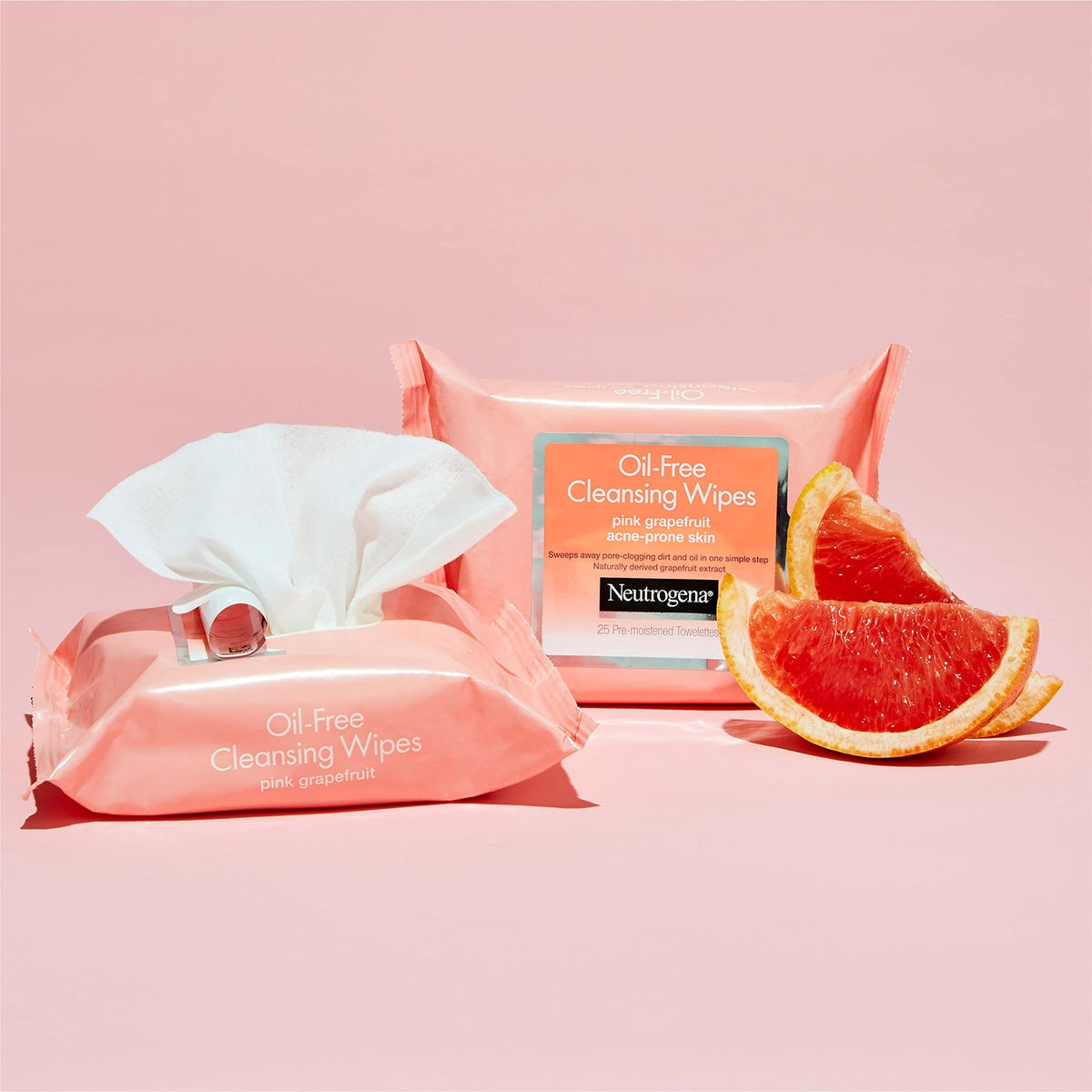 Neutrogena Makeup Remover Cleansing Towelettes, Pink Grapefruit, 25 Count, Twin Pack - FENGGESTORE20