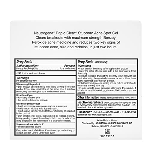 Neutrogena Rapid Clear Stubborn Acne Spot Treatment Gel, Maximum Strength 10% Benzoyl Per-oxide - FENGGESTORE20