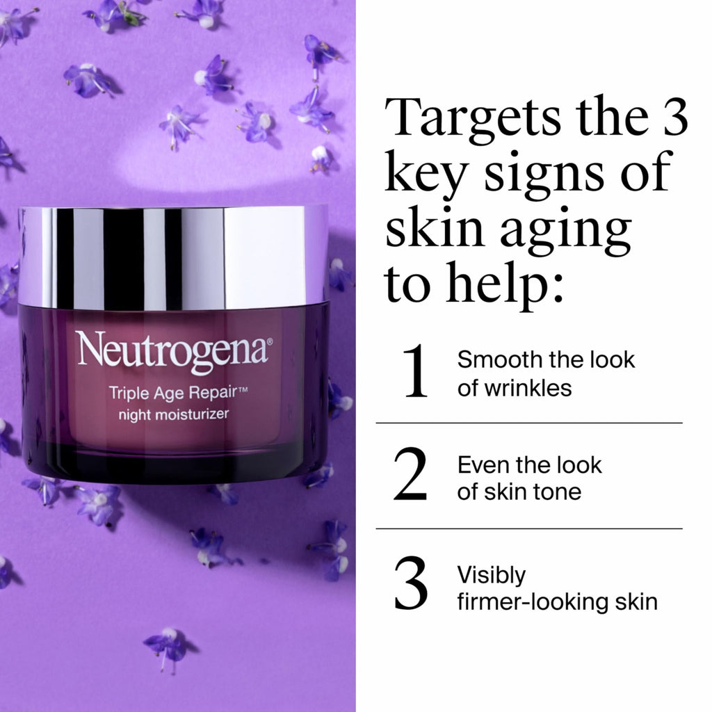 Neutrogena Triple Age Repair Night Face Moisturizer - with Hexinol Technology & Vitamin C, Anti-Wrinkle Face Cream - FENGGESTORE20