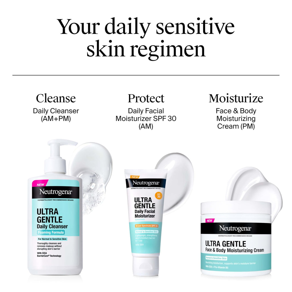 Neutrogena Ultra Gentle Foaming Facial Cleanser, Fragrance Free Hydrating Face Wash for Sensitive Skin, Daily Non Over Drying Makeup Remover - FENGGESTORE20