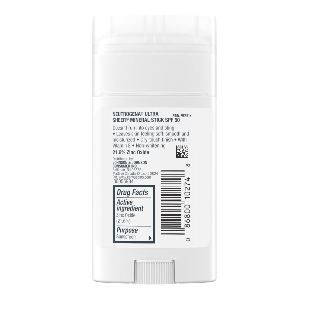 Neutrogena Ultra Sheer Dry Touch SPF 50 Mineral Sunscreen Stick for Sensitive Skin, Zinc Oxide, Body & Face Sunscreen - FENGGESTORE20