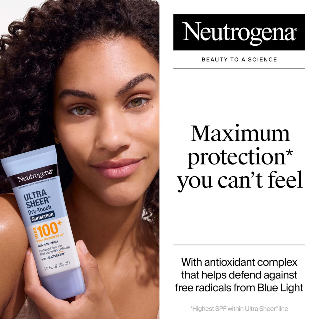 Neutrogena Ultra Sheer Dry-Touch Sunscreen Lotion, Max 100+ Broad Spectrum SPF 100 UVA/UVB Protection, Lightweight - FENGGESTORE20