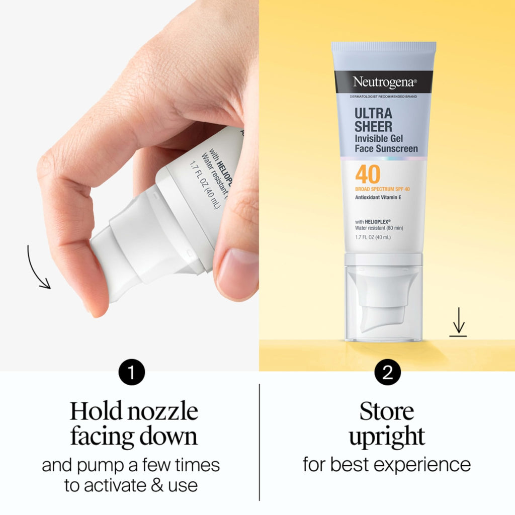 Neutrogena Ultra Sheer Invisible Gel Face Sunscreen SPF 40, Facial Sunscreen & Moisturizer - FENGGESTORE20
