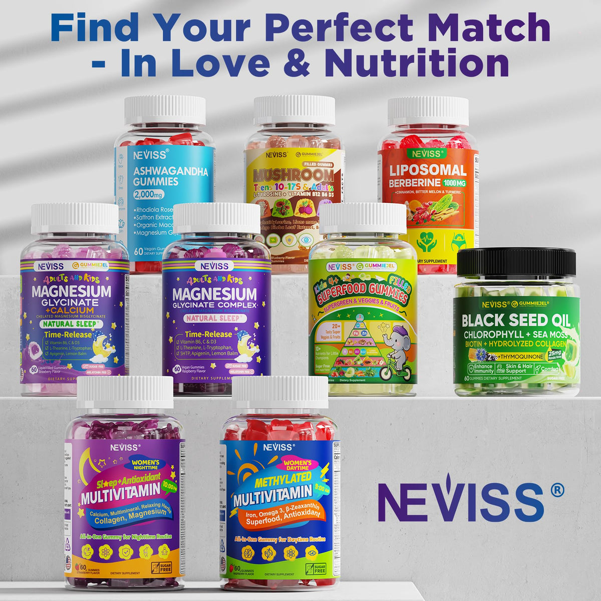 Neviss Magnesium Glycinate + Calcium Filled Gummies for Adults and Kids 4+, Kids Sleep Gummies Melatonin Free, Sugar Free Magnesium Supplement with B6 D3, L-Theanine for Zzz & Relax, Brain,Bone,Muscle - FENGGESTORE20