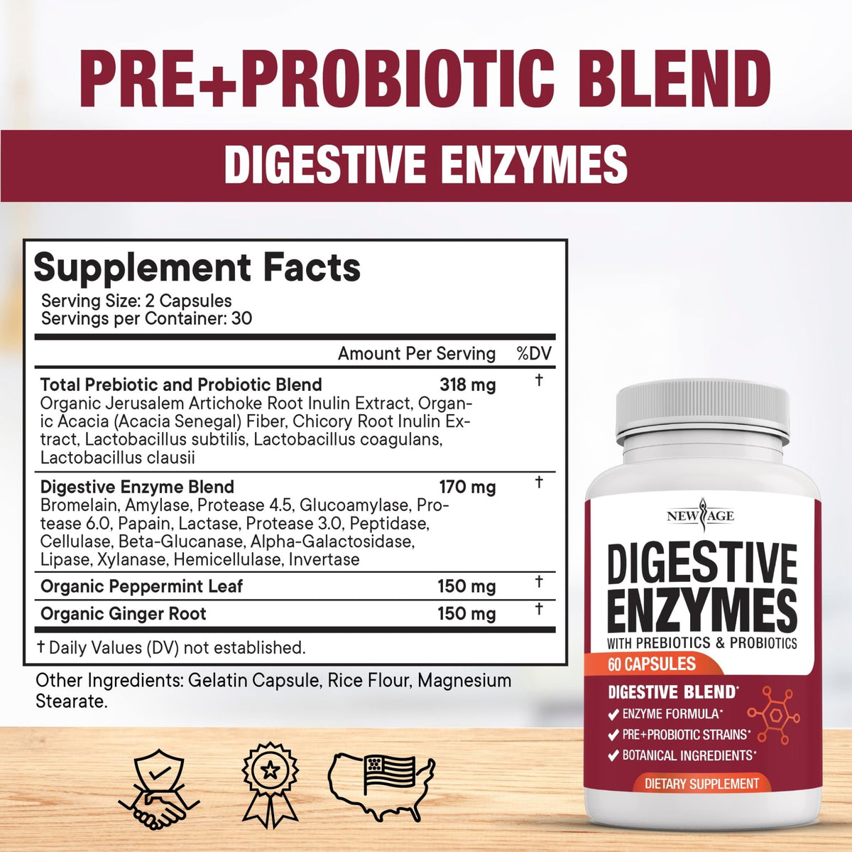 NEW AGE Digestive Enzymes for Gut Health - Probiotic Multi Enzymes with Prebiotics and Probiotics with Lipase for Women and Men for Digestive Health, - FENGGESTORE20