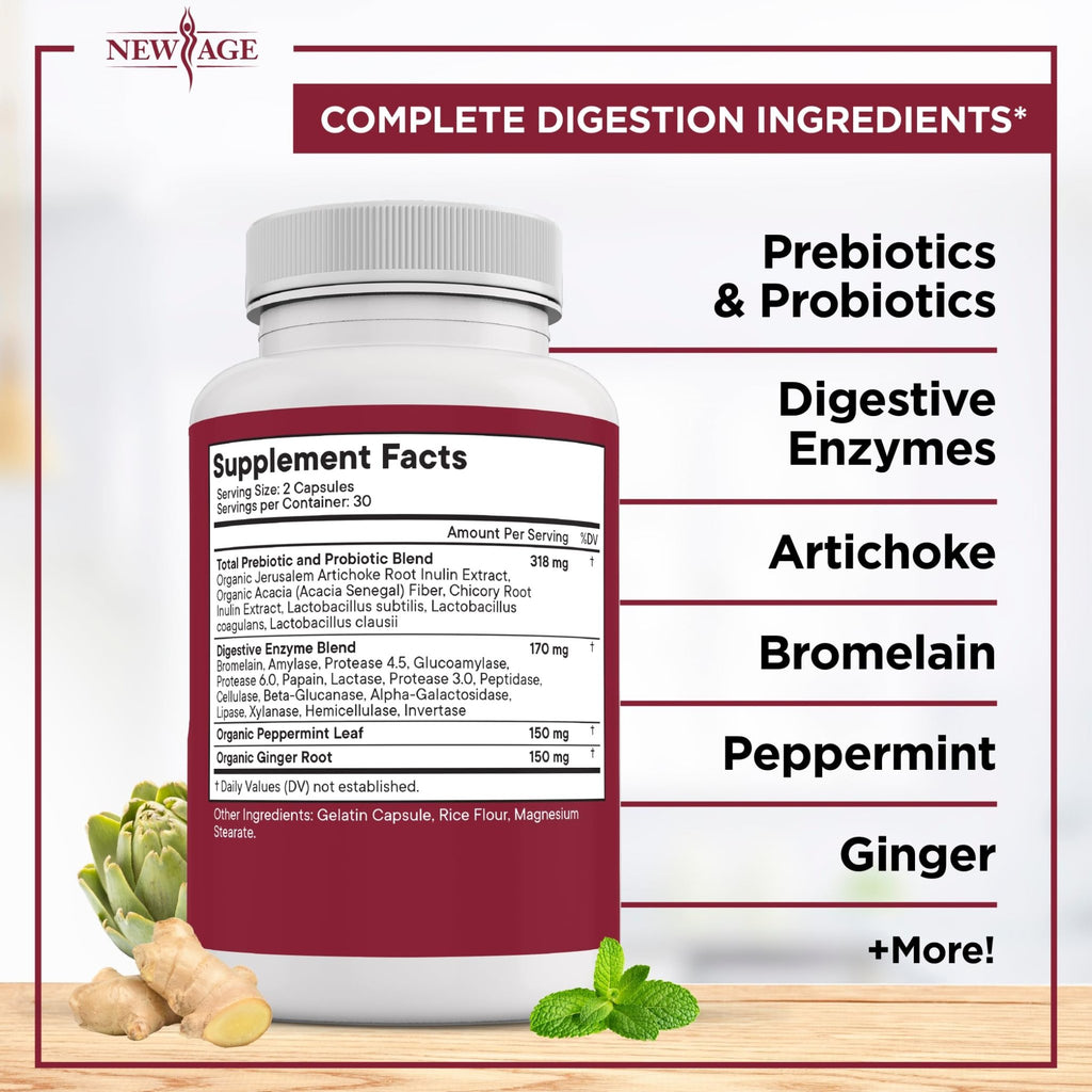 NEW AGE Digestive Enzymes for Gut Health - Probiotic Multi Enzymes with Prebiotics and Probiotics with Lipase for Women and Men for Digestive Health, - FENGGESTORE20